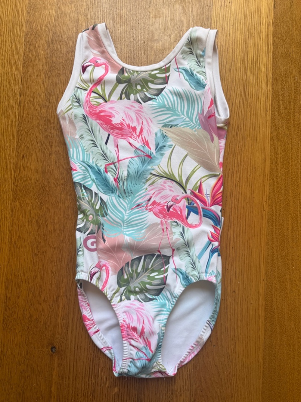 GymGear gymnastics leotard Child Large (10) Excellent condition! Flamingos!